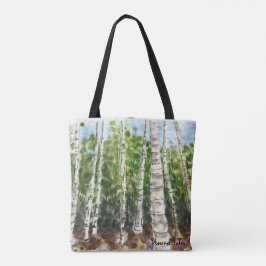 Birch Trees auf einem Leinensack Tasche