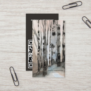 Birch Trees Custom QR Code Scannable Mountains Visitenkarte