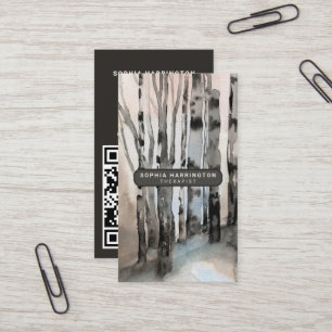 Birch Trees Custom QR Code Scannable Therapist Visitenkarte