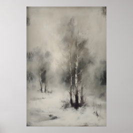 Birch Trees In Snow, Gothic Forest Landscape Wall Poster