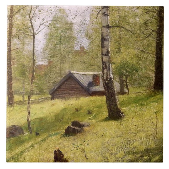 Birch Trees in the Swedish Countryside (Jansson) Fliese (Vorderseite)