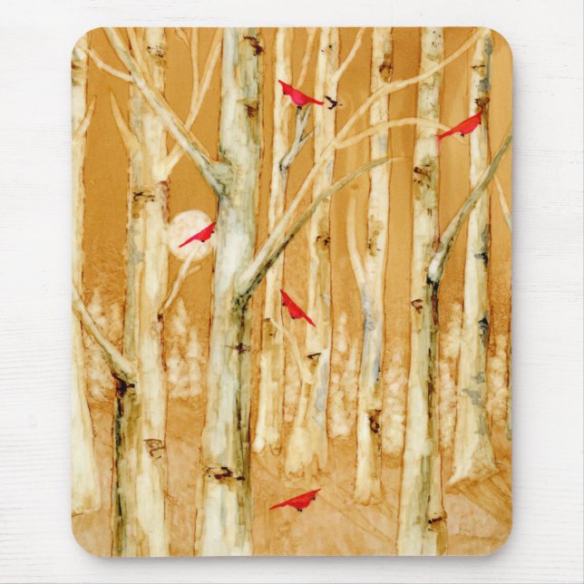 Birch Trees Red Kardinals Mousepad (Vorne)