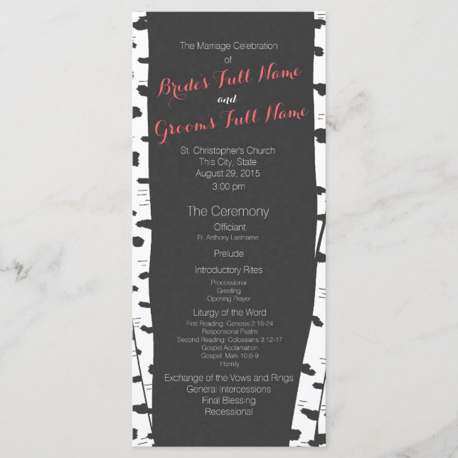 Birch Trees Slate Gray Wedding Program Programm (Vorderseite)