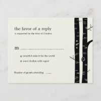 Birch Trees Wedding RSVP Card - Schwarz