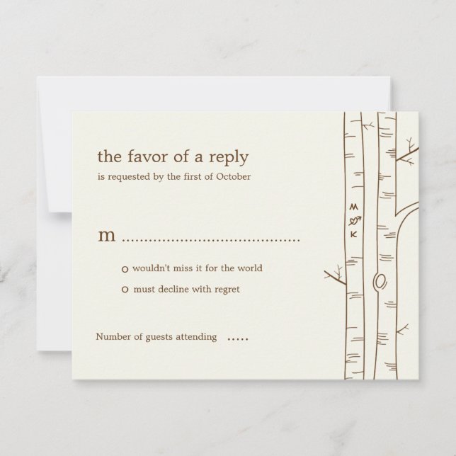 Birch Trees Wedding RSVP Card - Sketchy Karte (Vorderseite)