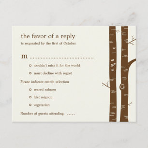 Birch Trees Wedes RSVP Card avec entrée - Amande