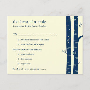 Birch Trees Wedes RSVP Card avec entrée - Navy