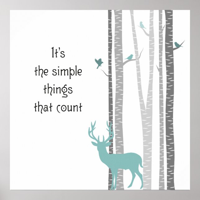 Birch Trees with Deer Simple Things Count Poster (Vorne)