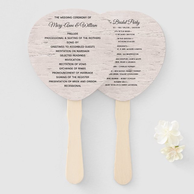 Birch Wood Bark Print Wedding Program Fan Fächer (Vorne und Hinten)