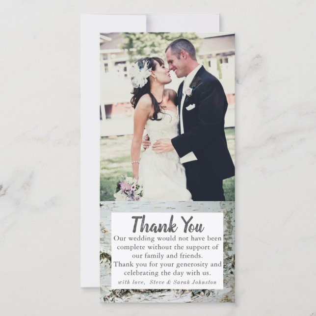 Birch Wood Bark Wedding Foto Danke, Cards Dankeskarte (Vorderseite)