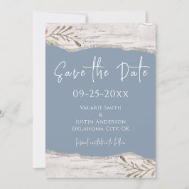 Birch Wood Dust Blue Wedding Save the Date Einladung