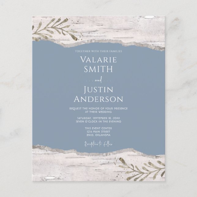 Birch Wood Dusty Blue Wedding Einladung (Vorderseite)