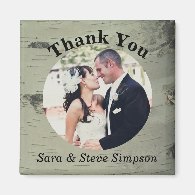 Birch Wood Wedding Vielen Dank Foto Magnet (Vorne)