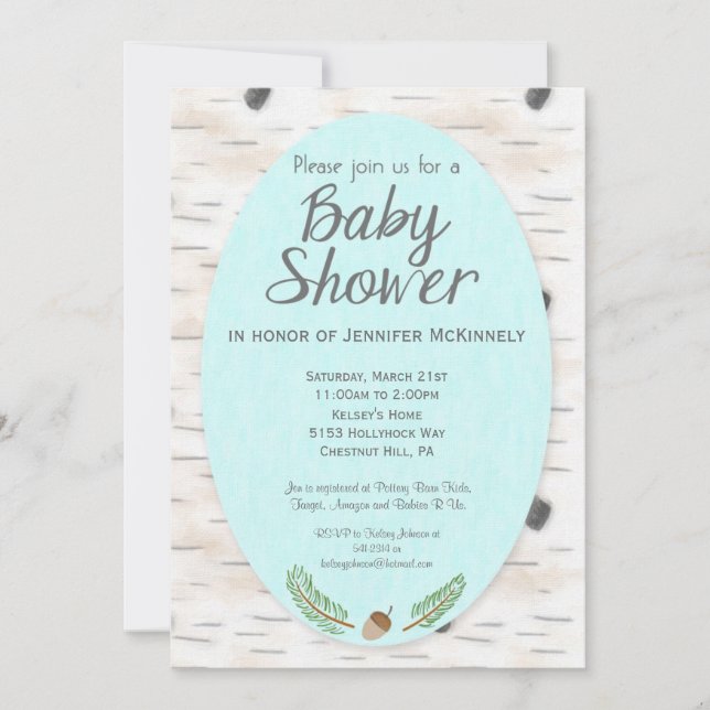 Birch Woodland Hand Drawn Baby Shower Einladung (Vorderseite)