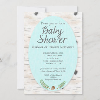 Birch Woodland Hand Drawn Baby Shower Einladung