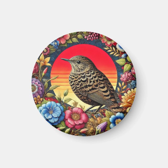 Bird Amid farbige Blume Magnet (Vorne)