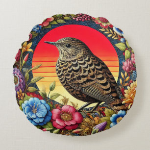 Bird Amid farbige Blume Rundes Kissen