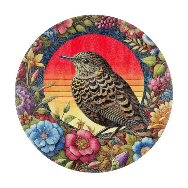 Bird Amid farbige Blume Schneidebrett (Vorderseite)