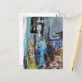 Bird and City Buildings mixed media collage Postkarte