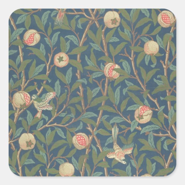 "Bird and Pomegranate"-Tapete-Design, gedruckt dur Quadratischer Aufkleber (Vorderseite)