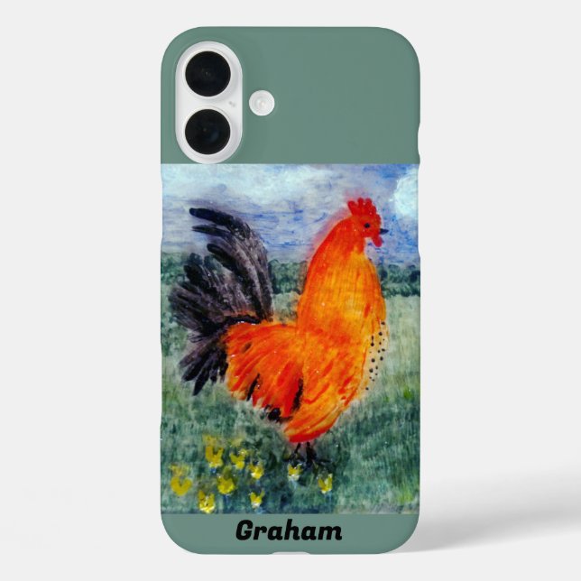 Bird Art Rooster Hähnchen Personalisiert iPhone 16 Plus Hülle (Rückseite)