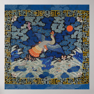 Bird Artwork Crested Chinese Stickerei Kunstwerk Poster
