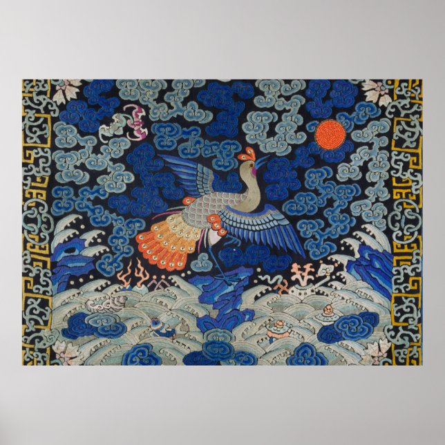 Bird Artwork Crested Chinese Stickerei Kunstwerk Poster (Vorne)
