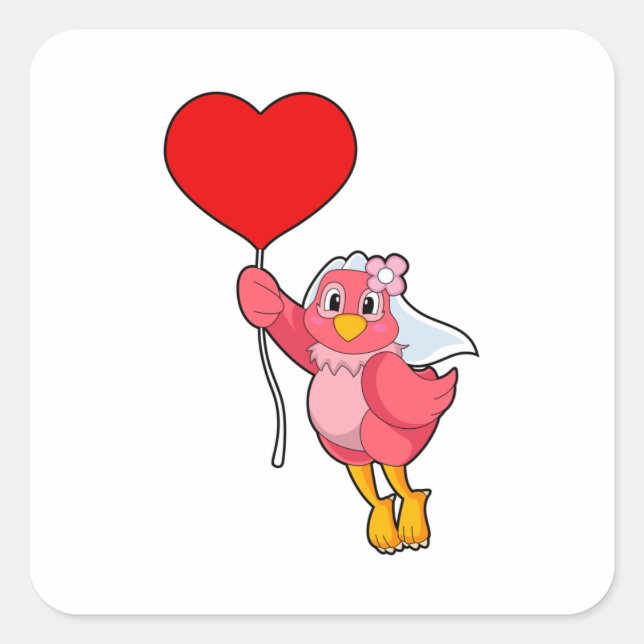 Bird as Bridge mit Veil & Heart Balloon Quadratischer Aufkleber (Vorderseite)