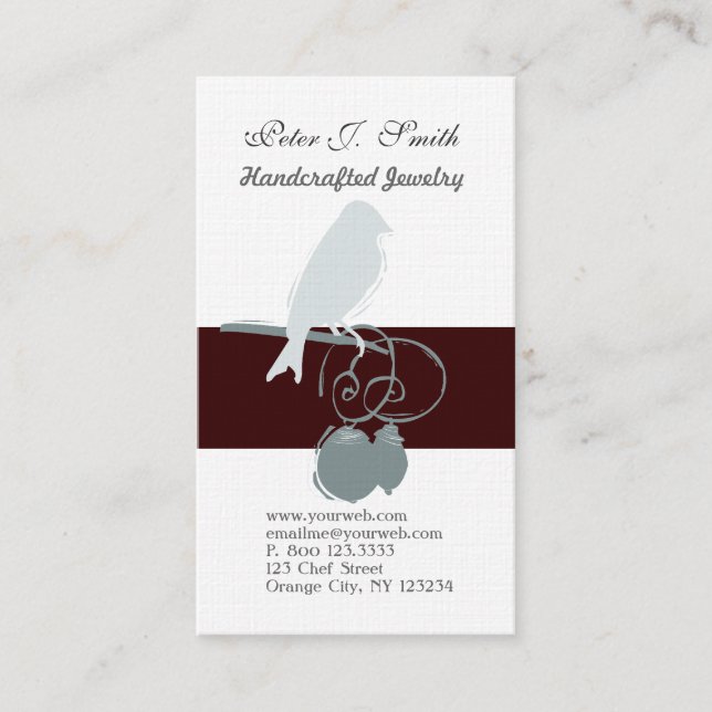 Bird auf Branch Juwelier Design Künstler Whimsical Visitenkarte (Vorderseite)