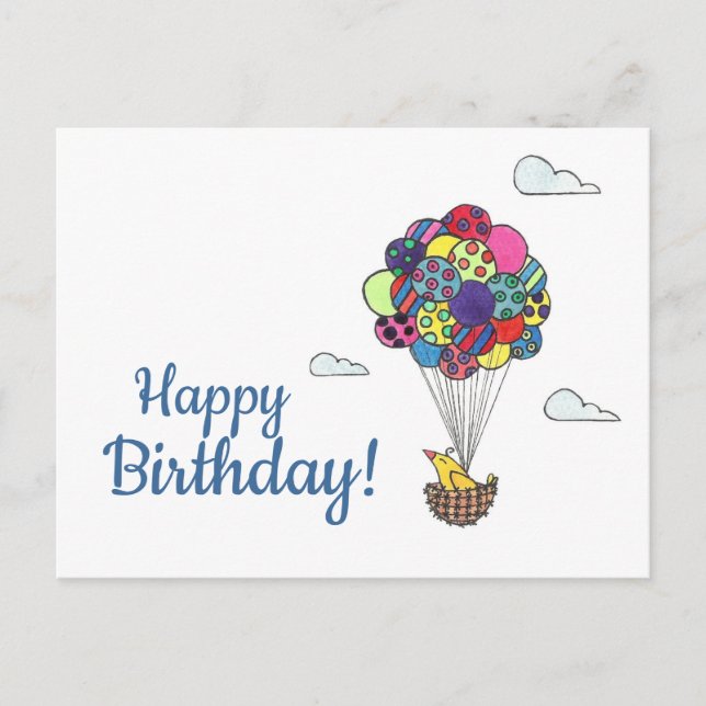 Bird Balloons Happy Birthday Postkarte (Vorderseite)