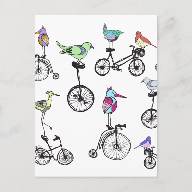 Bird Bike Illustration Postkarte (Vorderseite)