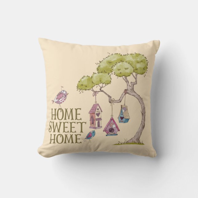 Bird Birdhouse Zuhause Throw Kissen (Vorderseite)