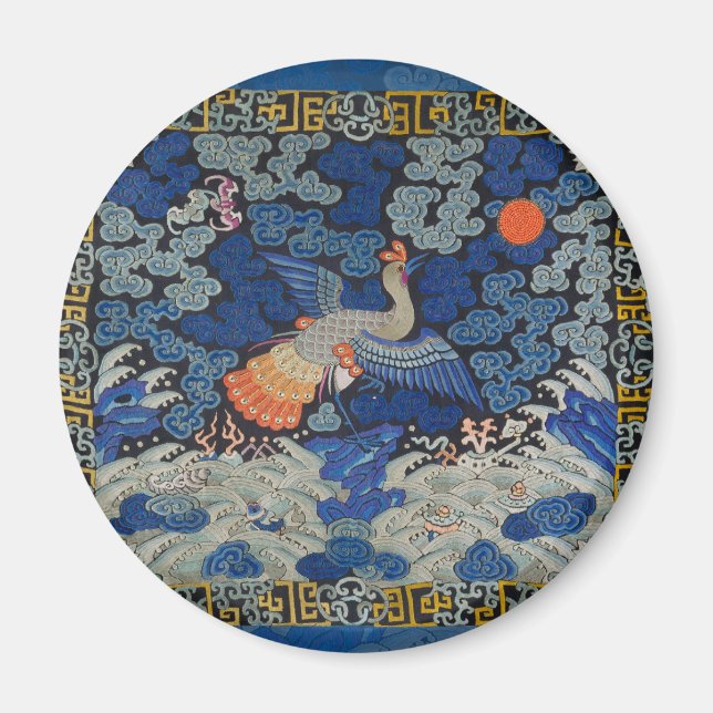 Bird Blue Chinesisch Stickerei Vintag Magnet (Vorne)