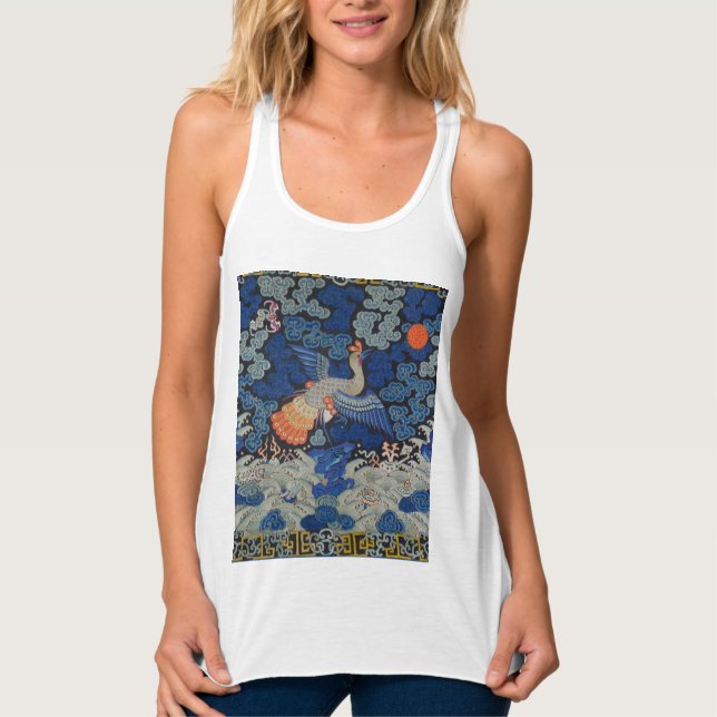 Bird Blue Chinesisch Stickerei Vintag Tank Top (Vorderseite)