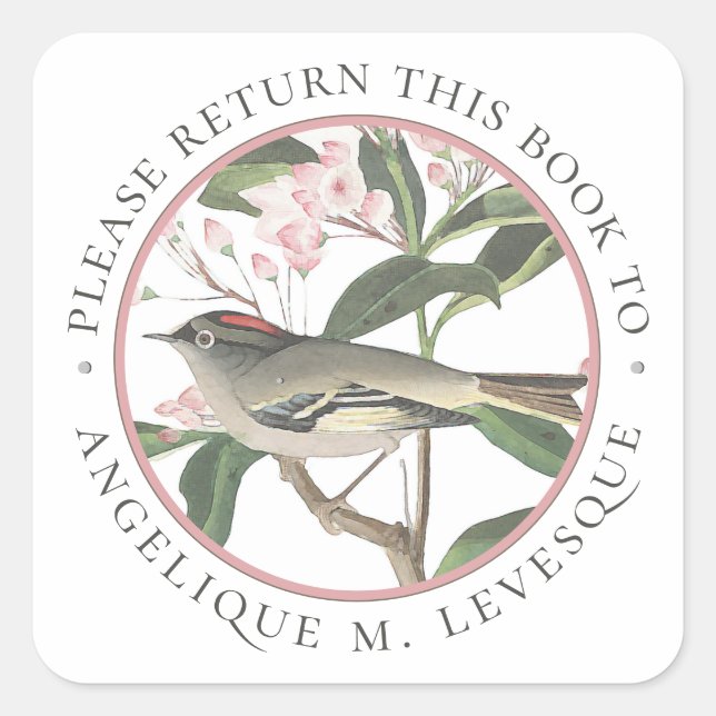 Bird-Blume Book Custom Buchzeichen Personalisiert Quadratischer Aufkleber (Vorderseite)