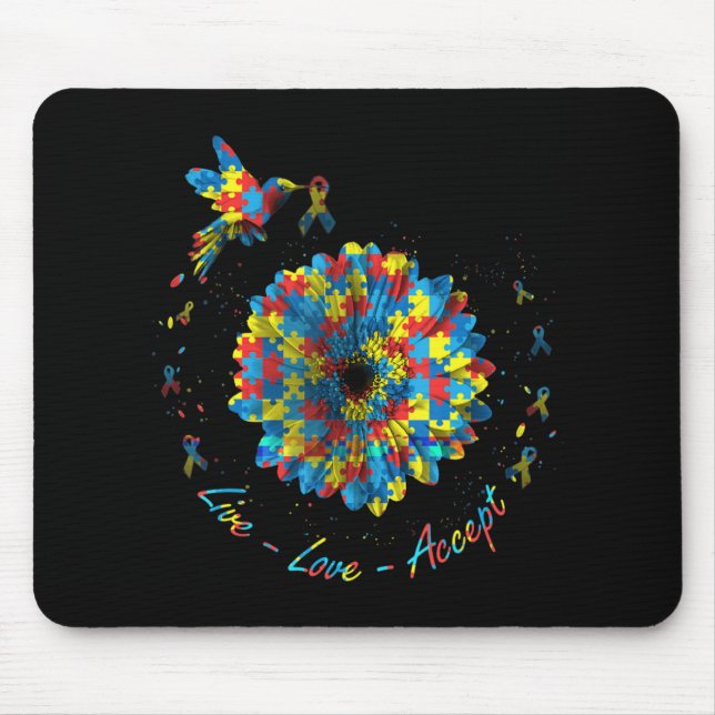 Bird Blume Ribbon Puzzle Live Liebe Akzeptieren Au Mousepad (Vorne)