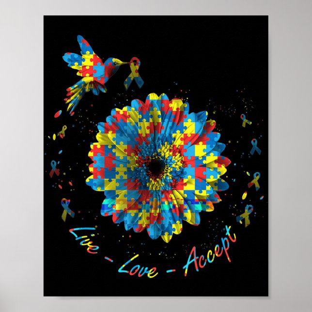 Bird Blume Ribbon Puzzle Live Liebe Akzeptieren Au Poster (Vorne)