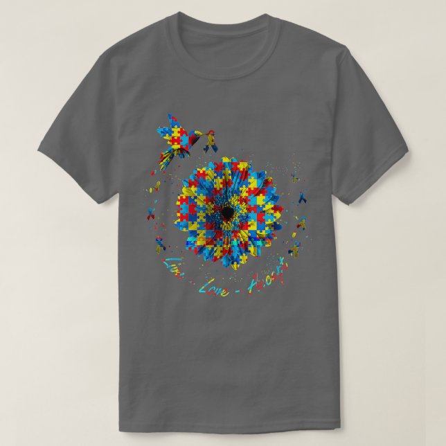 Bird Blume Ribbon Puzzle Live Liebe Autismus Aware T-Shirt (Design vorne)