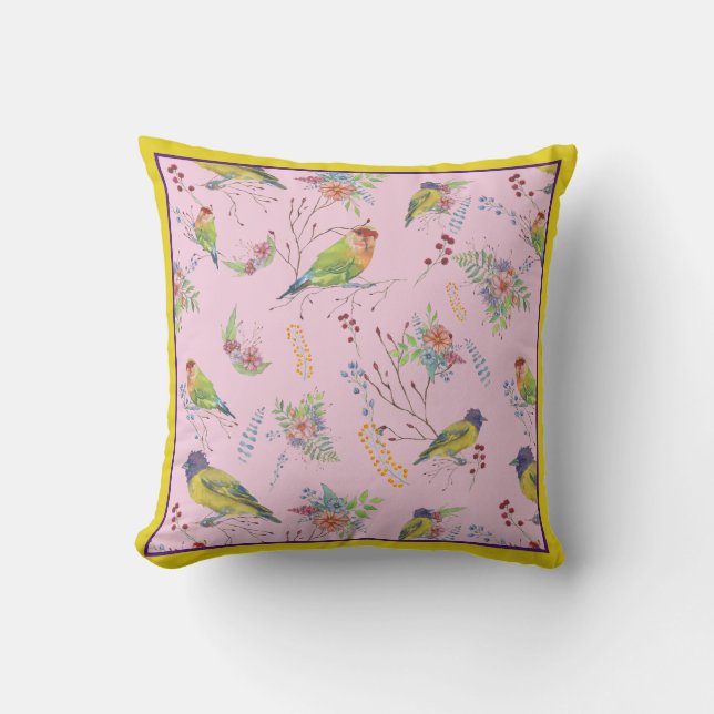 Bird Botanical Throw Kissen (Vorderseite)