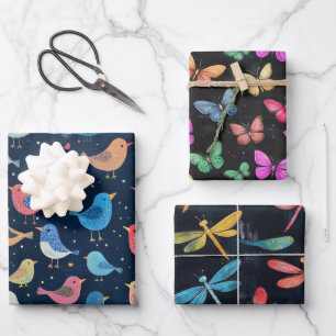 Bird, Butterfly & Dragonfly Muster Sweet Gift Set Geschenkpapier Set