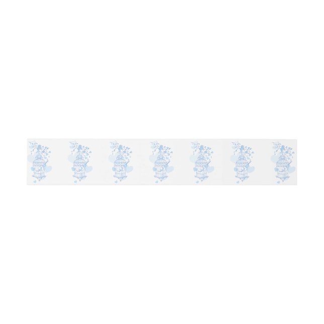 Bird cage Blue Art Hochzeit Bauchband Einladungsbanderole (Flach)