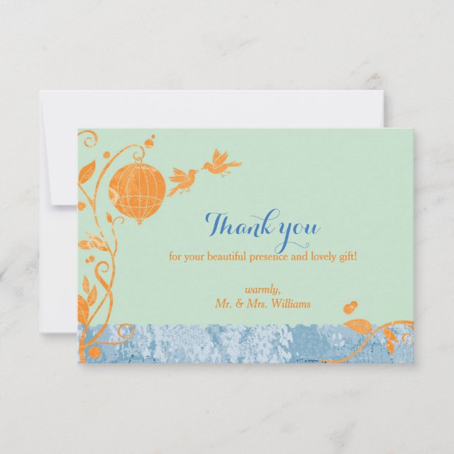 Bird Cage Love Birds Mint Green Wedding Danke (Vorderseite)