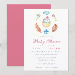 Bird Chick Boho Watercolor Girl Babydusche Einladung