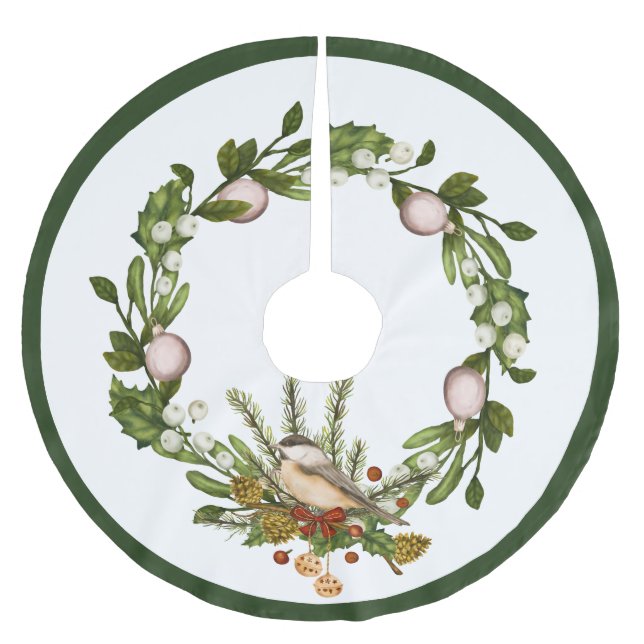 Bird Christmas Brushed Polyester Tree Skirt Polyester Weihnachtsbaumdecke (Vorderseite)