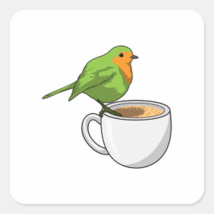 Bird Coffee Cup Quadratischer Aufkleber