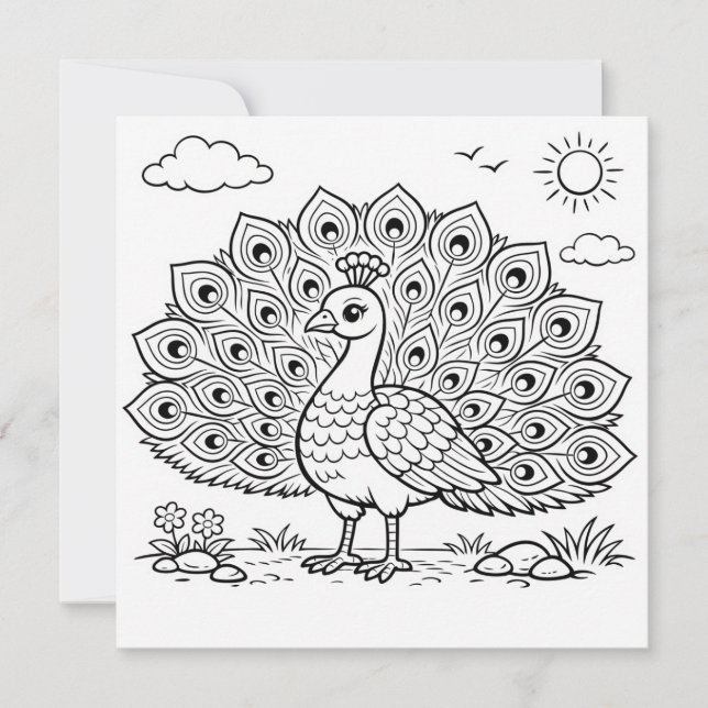 Bird Coloring Page Peacock Flat Card (Vorderseite)