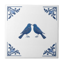 Bird Couple Delft Blue und White Floral Corners Fliese