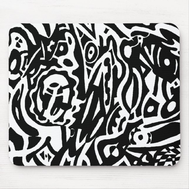 "Bird Creature" B&W Abstrakt Mousepad (Vorne)