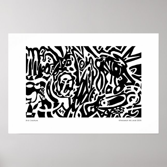 "Bird Creature" B&W Abstrakt Poster (Vorne)