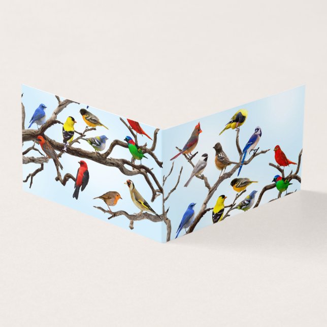 Bird Crowd sur Branches Carte de voeux vierge (Outside)